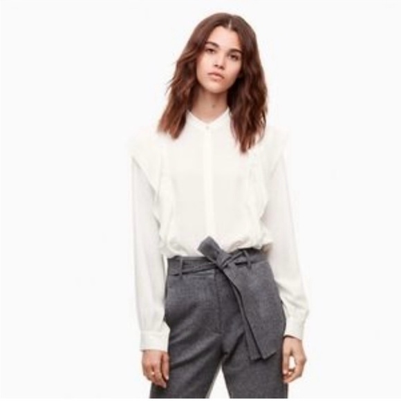 NEW ARITZIA WILDRED Panthere Ruffled Blouse Oak Size Small MSRP $110 - Picture 1 of 13